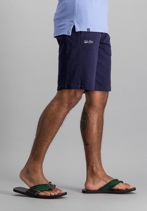 Aca Joe - Unbrushed fleece elasticated shorts - navy
