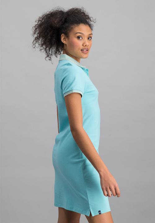 Aca Joe - Ladies aca joe chest emb & striped collar dress - aqua