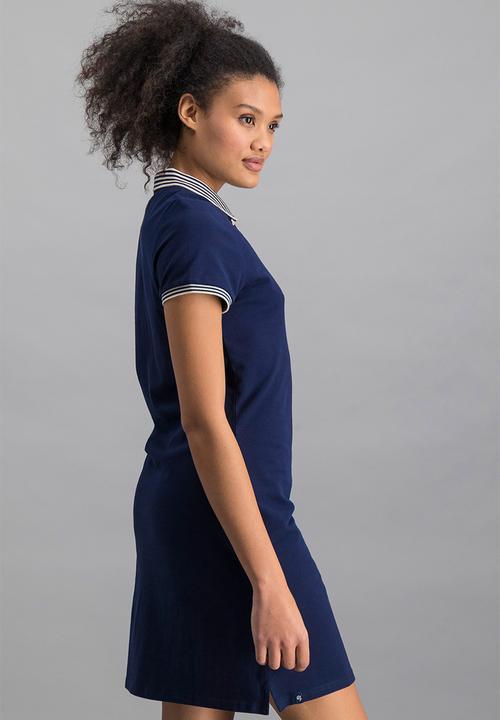 Aca Joe - Ladies aca joe chest emb & striped collar dress - navy