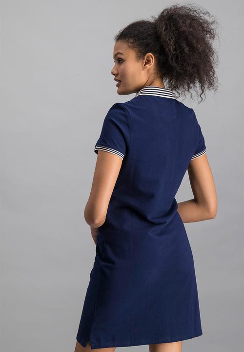 Aca Joe - Ladies aca joe chest emb & striped collar dress - navy