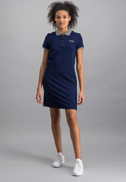 Aca Joe - Ladies aca joe chest emb & striped collar dress - navy