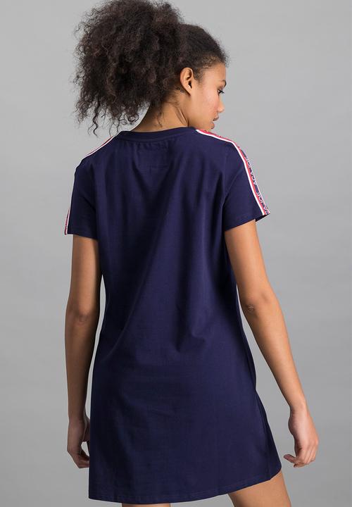Aca Joe - Ladies aca joe shoulder stripe crew neck T-shirt dress - navy