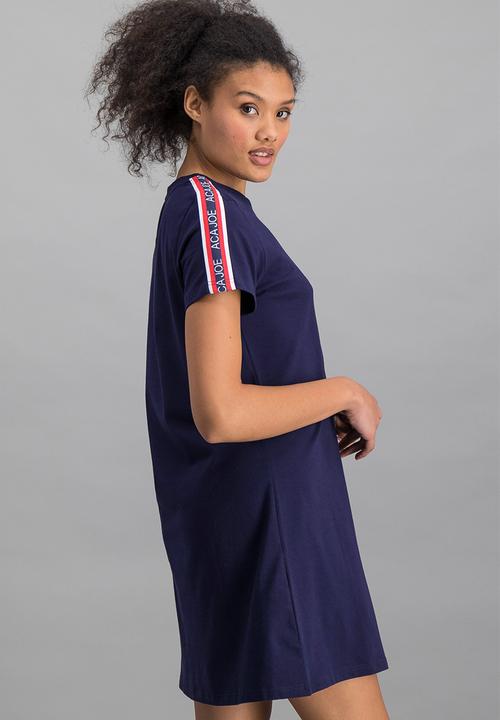 Aca Joe - Ladies aca joe shoulder stripe crew neck T-shirt dress - navy