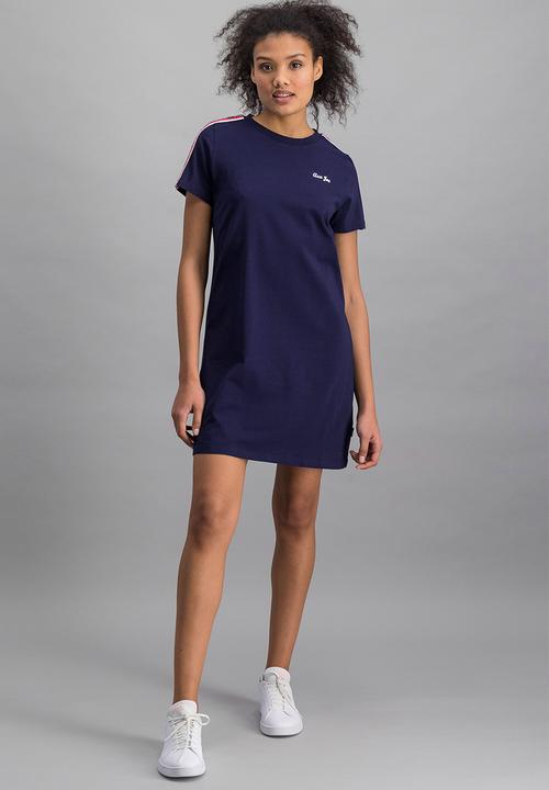 Aca Joe - Ladies aca joe shoulder stripe crew neck T-shirt dress - navy