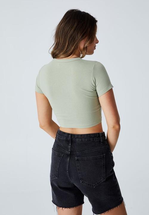 Cotton On - Micro baby crop tee - sage