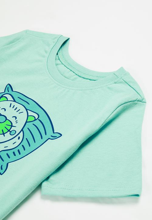 Pop Candy - Tee & shorts pj set - aqua & grey