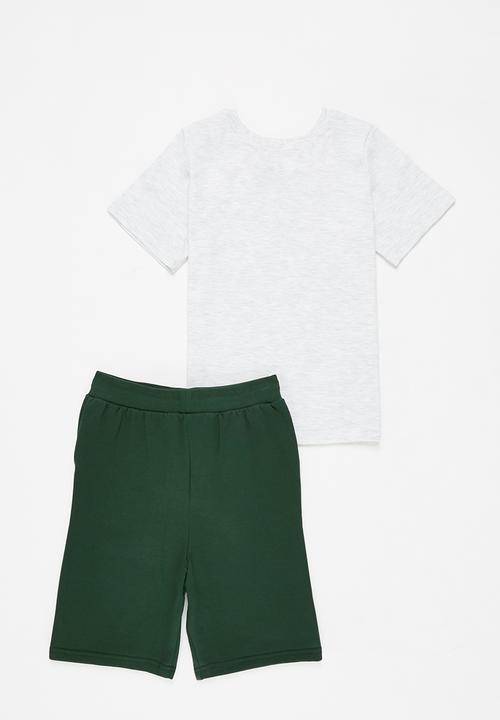 Pop Candy - Tee & shorts set - ice melange & green
