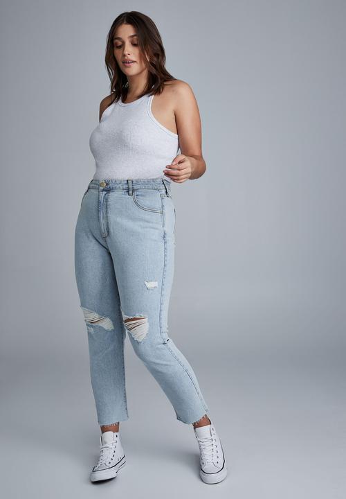 Cotton On - Curve taylor mom jean - roadnight blue rips