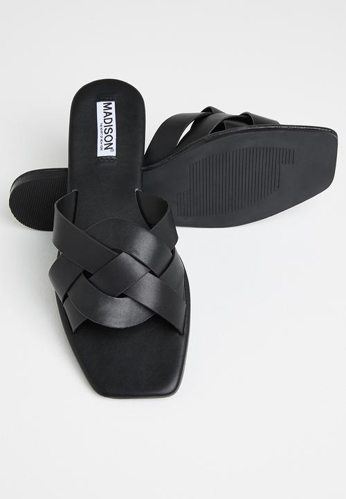 Madison® - Gloria plaited vamp square sandal - black