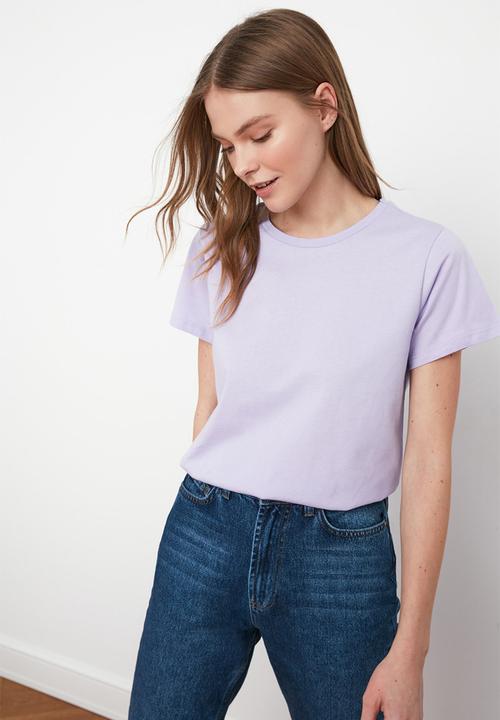 Trendyol - 100% cotton crew neck basic t-shirt - lilac