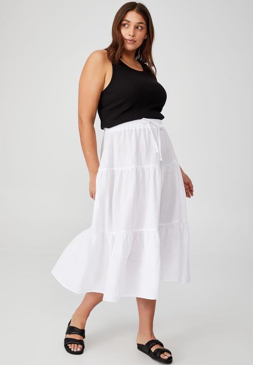 Cotton On - Curve woven tiered midi skirt - white