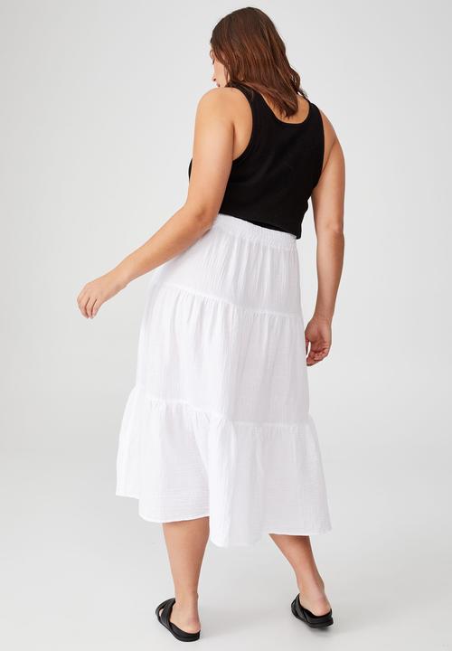 Cotton On - Curve woven tiered midi skirt - white