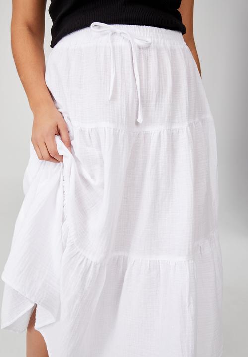Cotton On - Curve woven tiered midi skirt - white
