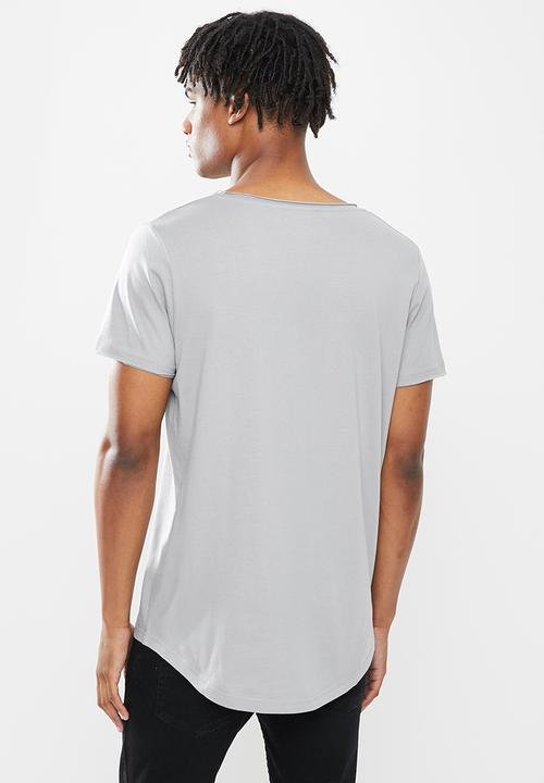 STYLE REPUBLIC - Raw edge curved hem scoop neck tee - grey
