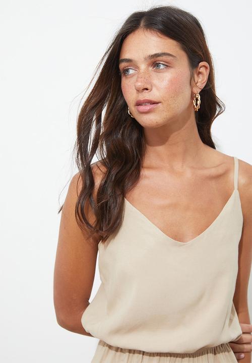 Trendyol - Los Strap slit Dress - Camel