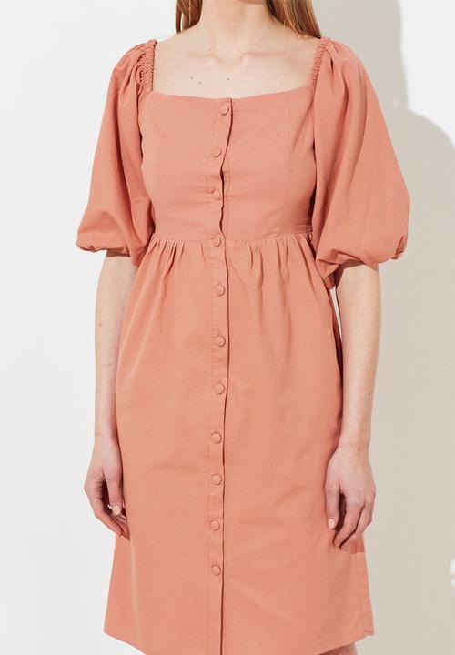 Trendyol - Square collar buttoned dress - rose