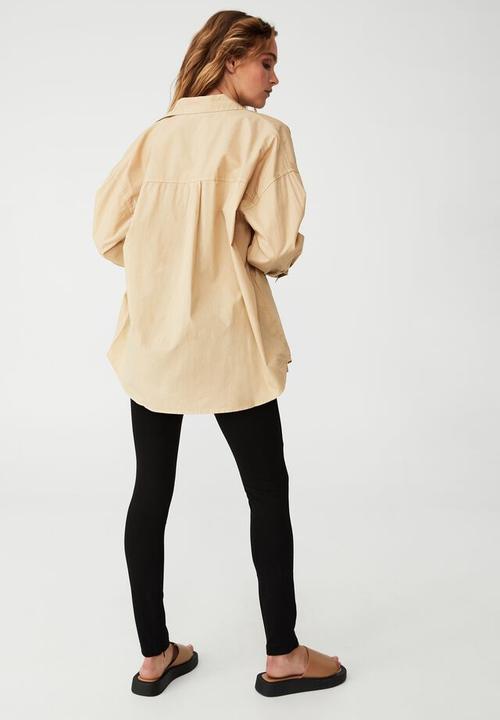 Cotton On - Petite dad shirt - linen taupe