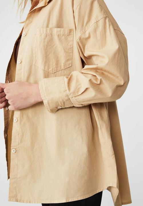 Cotton On - Petite dad shirt - linen taupe