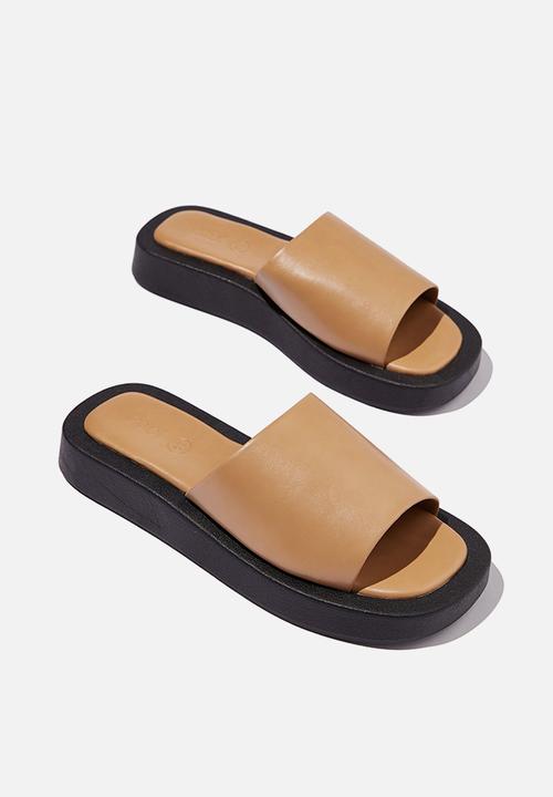 Cotton On - Sadie single vamp flatform slide - camel smooth pu