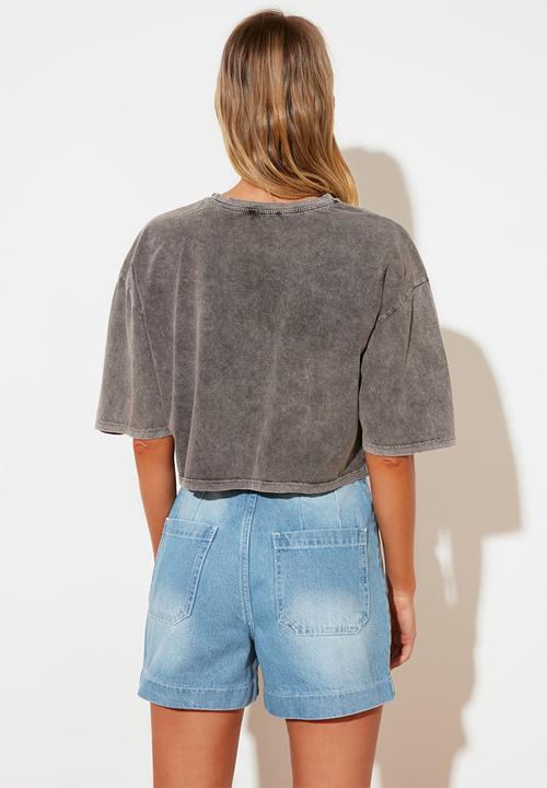 Trendyol - Washed loose printed crop t-shirt - anthracite