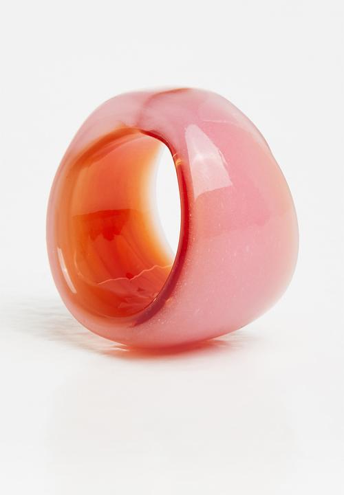 MANGO - Big crystal ring - pastel pink