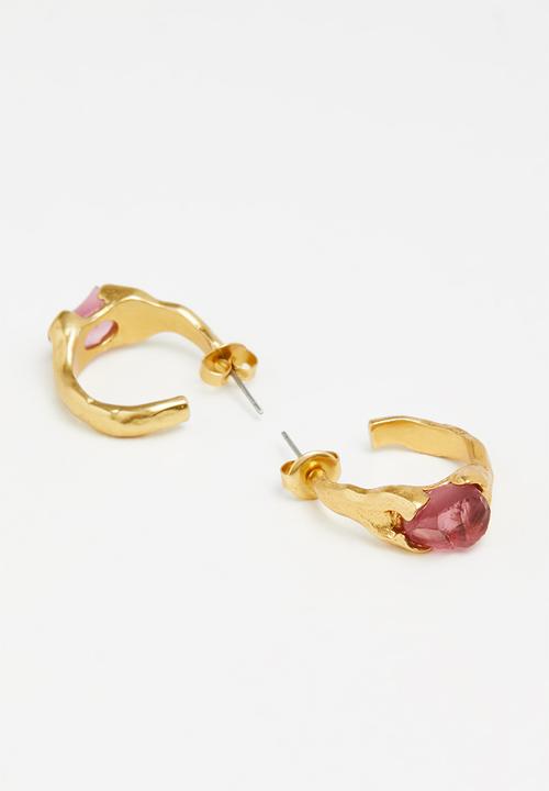 MANGO - Crystals asymmetric earrings - gold