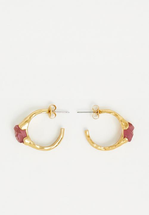MANGO - Crystals asymmetric earrings - gold