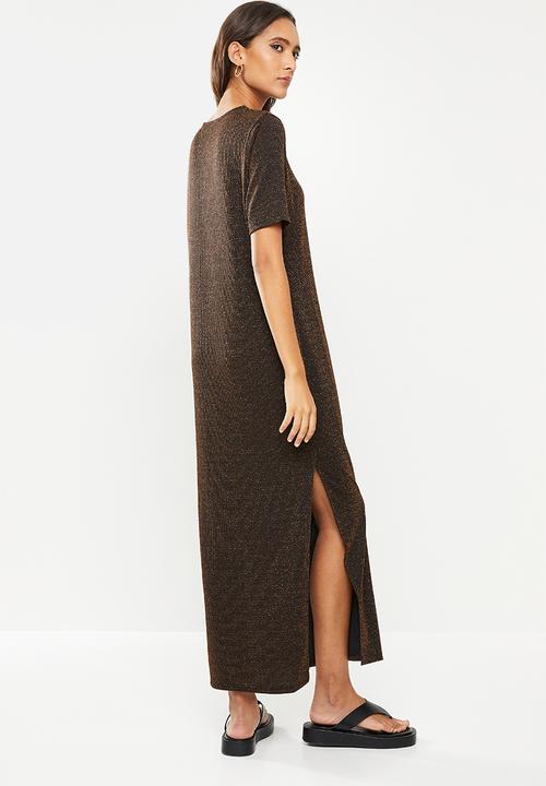 Glamorous - Lurex side slit dress- bronze