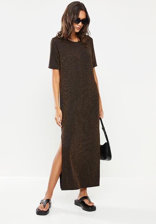 Glamorous - Lurex side slit dress- bronze