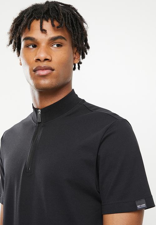 Only & Sons - Virl life quarter zip mock neck tee - black