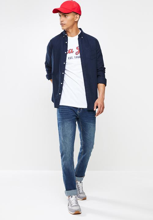 Aca Joe - Aj applique embroidered tee - white & red