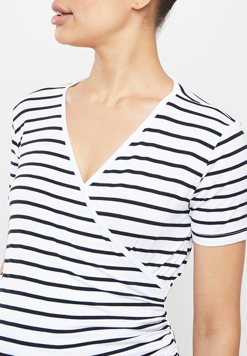Superbalist - Wrap front short sleeve tee - white & black 