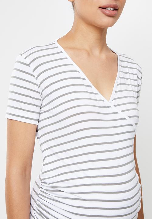 Superbalist - Wrap front short sleeve tee - white & khaki 
