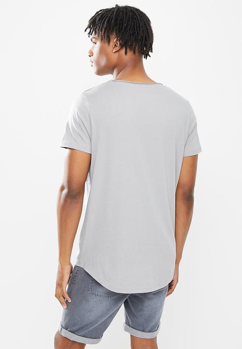 STYLE REPUBLIC - 2 Pack raw edge curved hem scoop neck tee - grey & navy