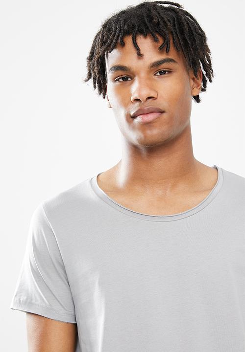 STYLE REPUBLIC - 2 Pack raw edge curved hem scoop neck tee - grey & navy