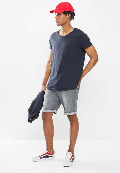 STYLE REPUBLIC - 2 Pack raw edge curved hem scoop neck tee - grey & navy