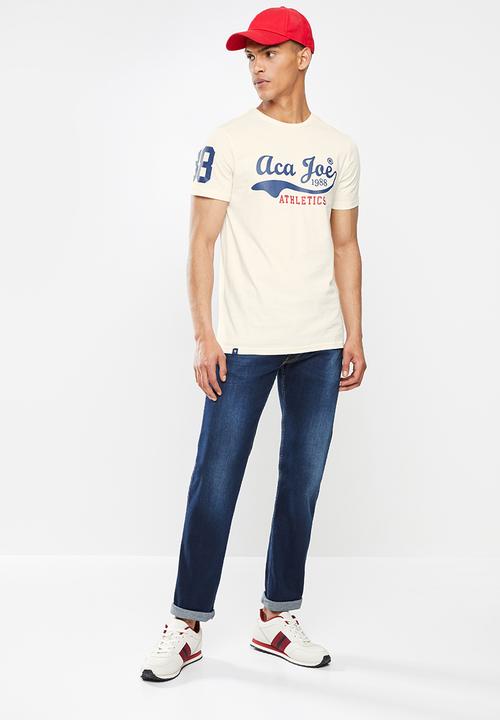 Aca Joe - High square flat print tee - cream 