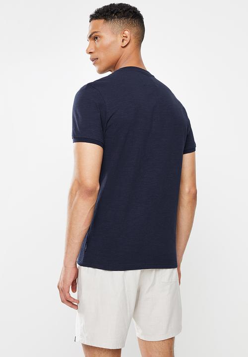 Aca Joe - Grandpa collar flock print henley - navy
