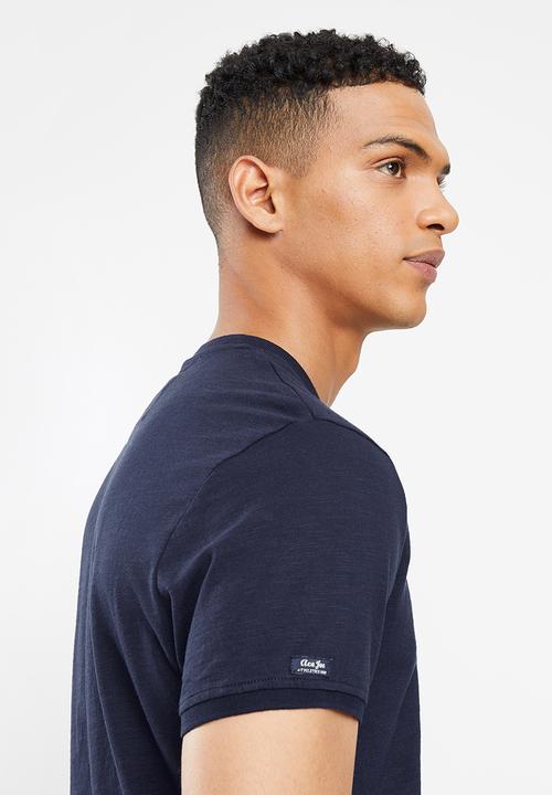 Aca Joe - Grandpa collar flock print henley - navy