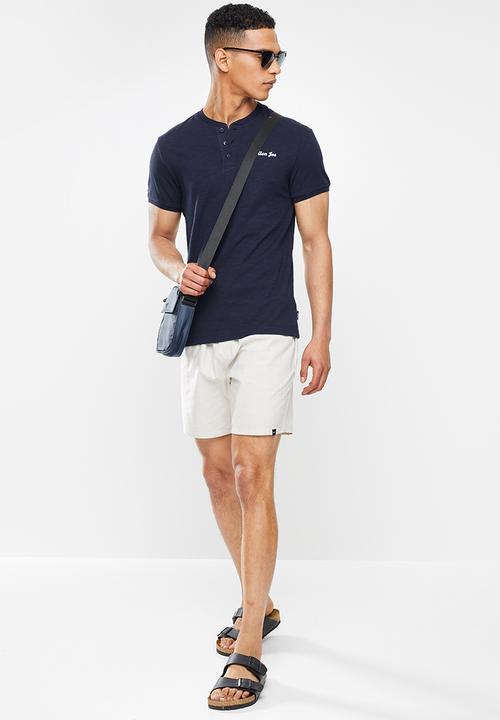 Aca Joe - Grandpa collar flock print henley - navy