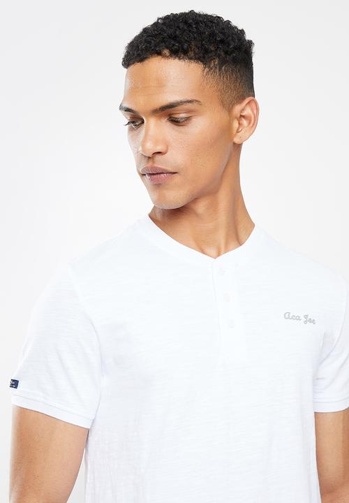 Aca Joe - Grandpa collar flock print henley - white
