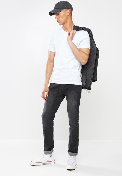 Aca Joe - Grandpa collar flock print henley - white