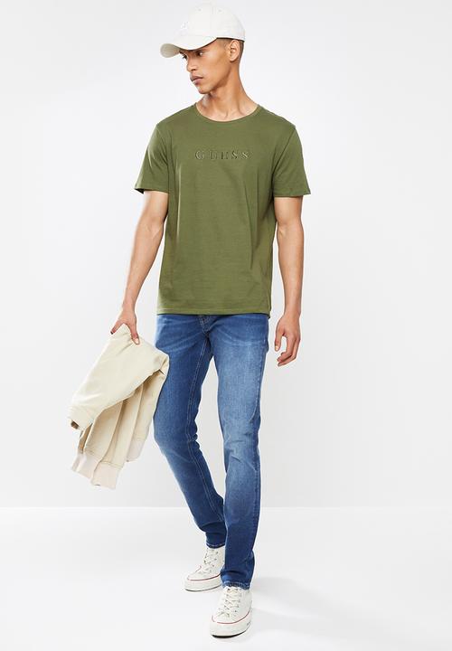 GUESS - Pima emb logo crew tee - dark pine