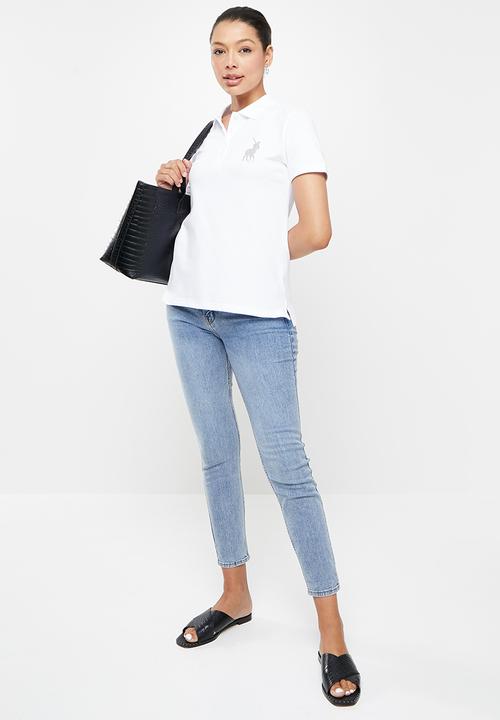 POLO - Belle short sleeve rhinestone golfer - white