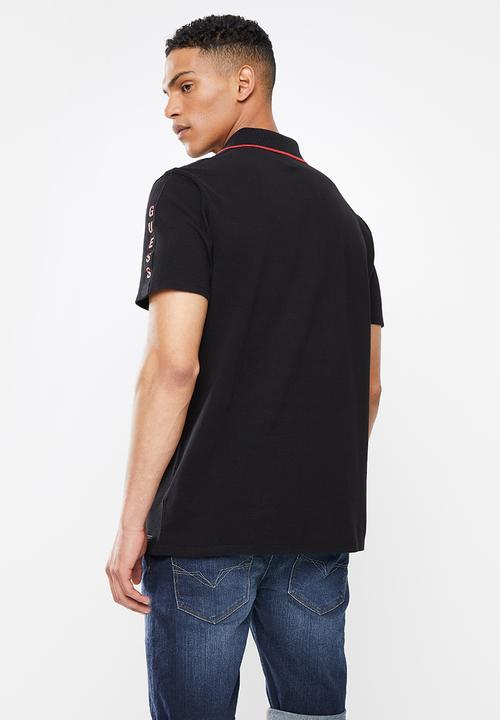 GUESS - Pique short sleeve tape polo - jet black