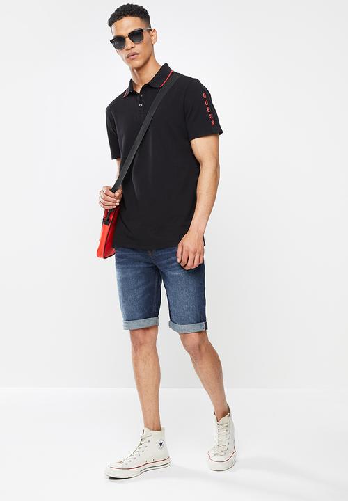 GUESS - Pique short sleeve tape polo - jet black