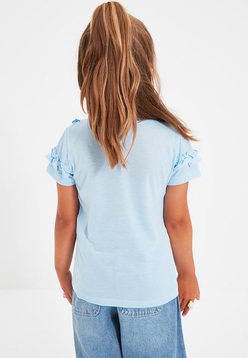 Trendyol - Frill short sleeve tee - clear blue
