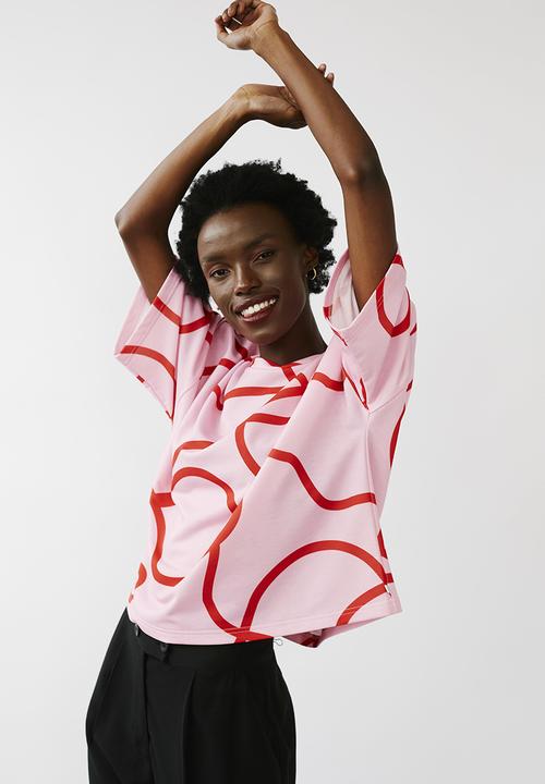 Me&B - Oversized viscose fleece tee - pink & red 