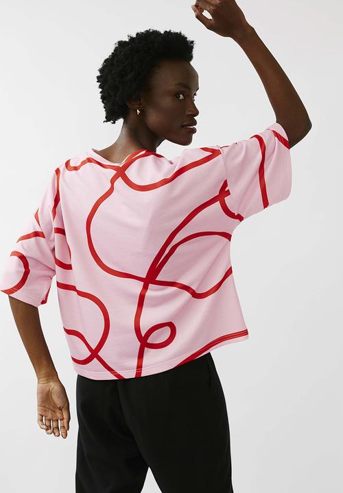Me&B - Oversized viscose fleece tee - pink & red 