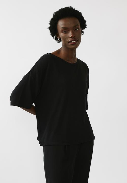 Me&B - Oversized viscose fleece tee - black